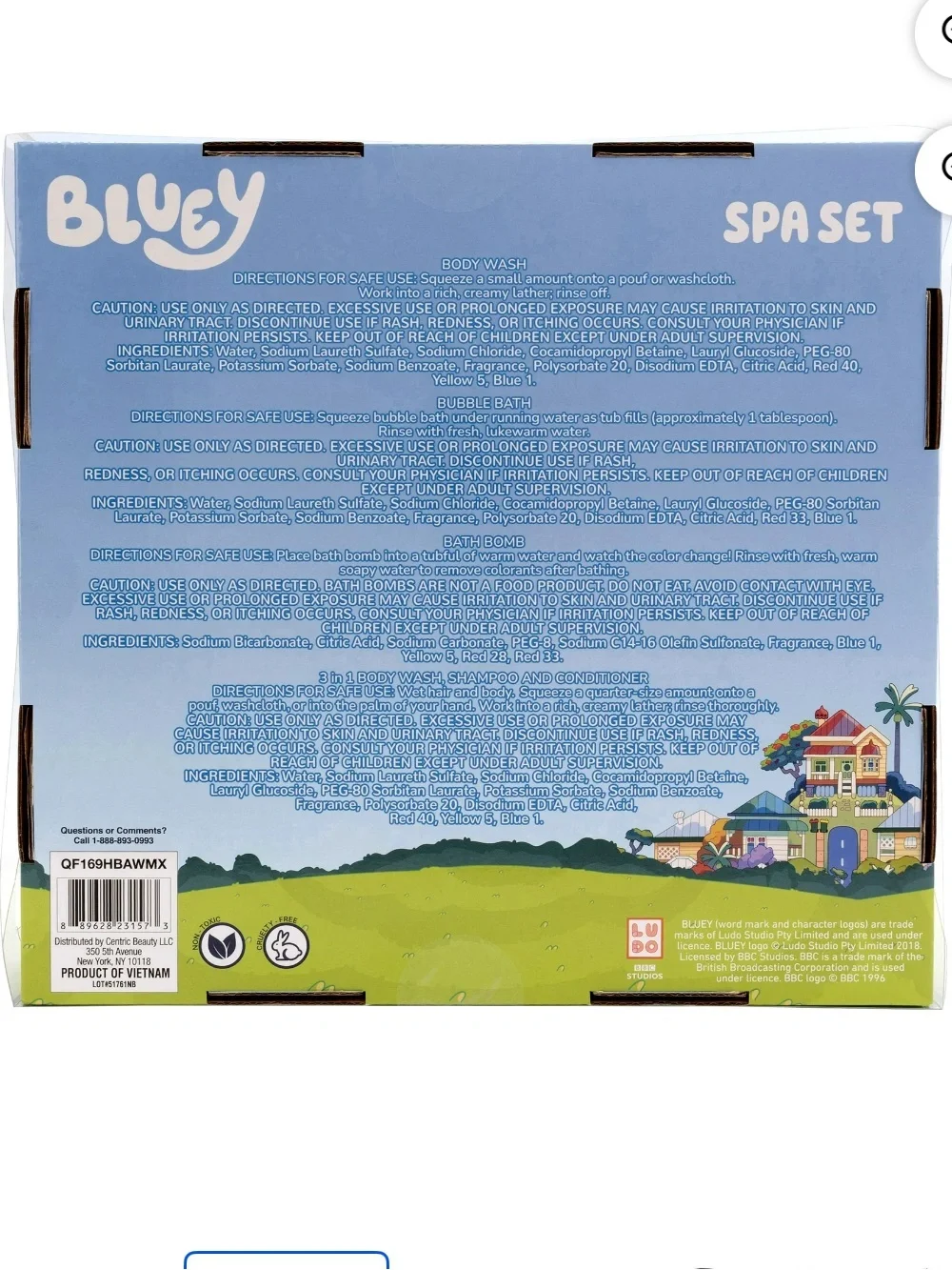 Bluey Cozy Time Bath Set Head towel, washes, sponge, 6 Piece Set NWT